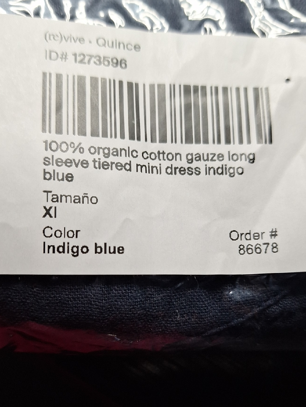 Quince 100% Organic Cotton Gauze Long Sleeve Tiered Mini Dress Blue XL NWOT - Picture 4 of 4